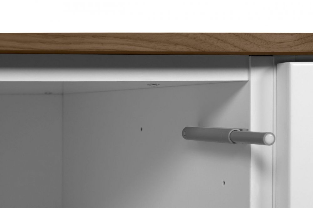 Buffet WHITY 2 blanc mat 180cm 2 portes/3 tiroirs Plateau en bois noyer
